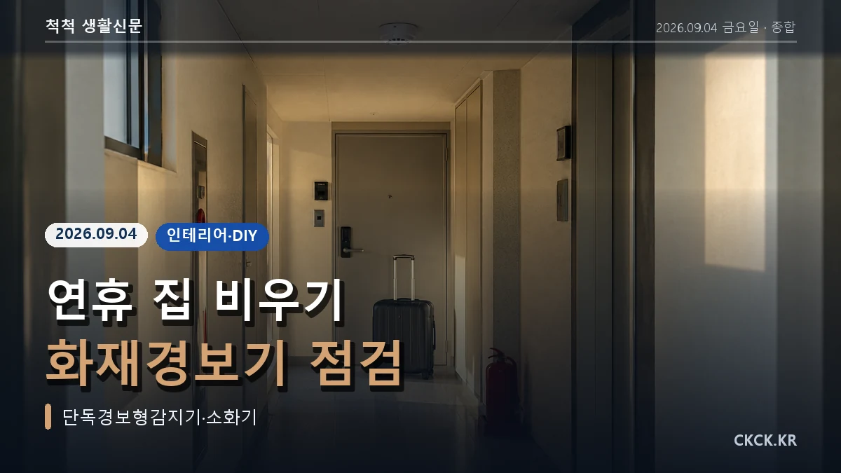 연휴 집 비우기 화재경보기 점검 헤드라인과 주택 소화기를 표현한 이미지